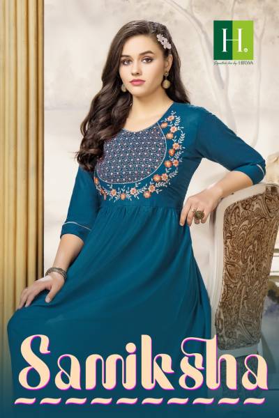 Samiksha By Hirwa Fancy Embroidered Flared Kurti Collection